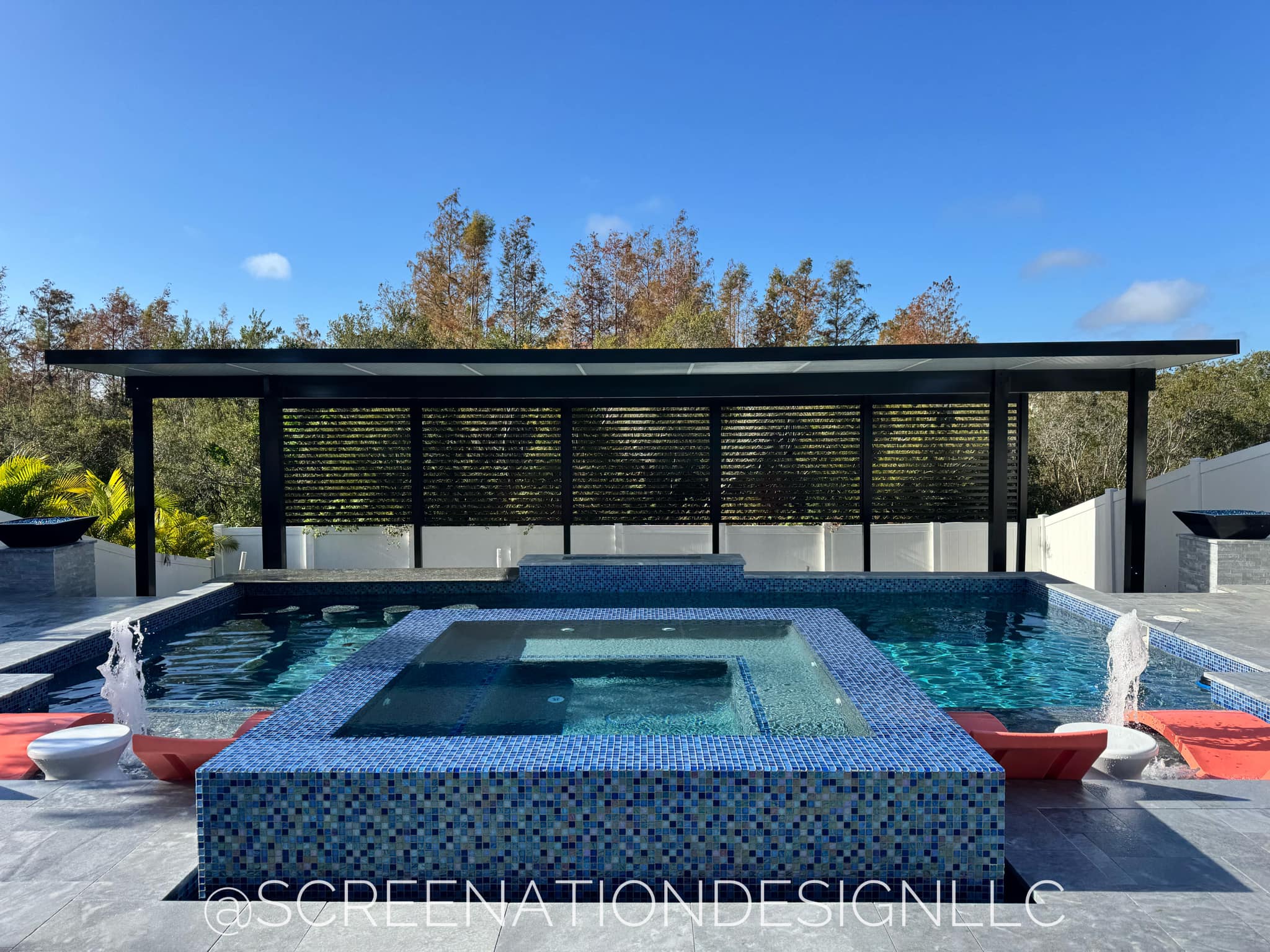 Poolside pergola and screen enclosure in Windermere Florida