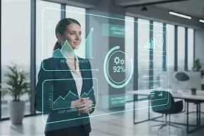 Executive analyzing ROI dashboards showing measurable results from AI automation.