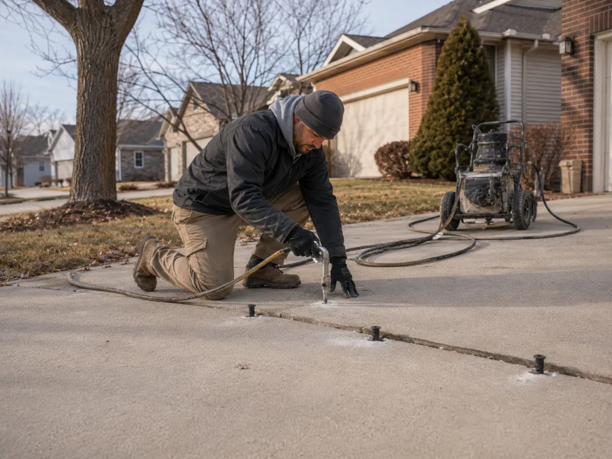 concrete company employee performing concrete repairs