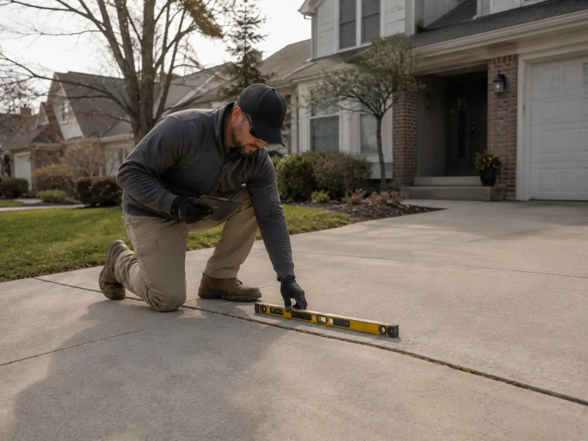 concrete company employee performing initial evaluation for omaha homeowner 