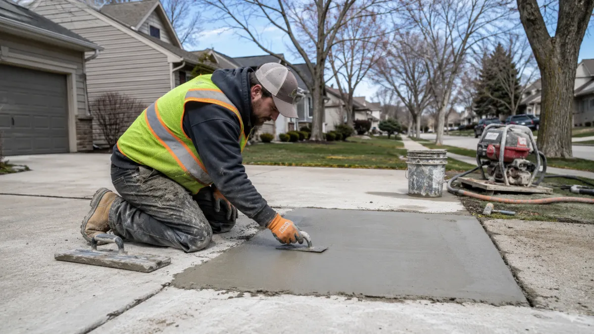 concrete worker repairing driveway