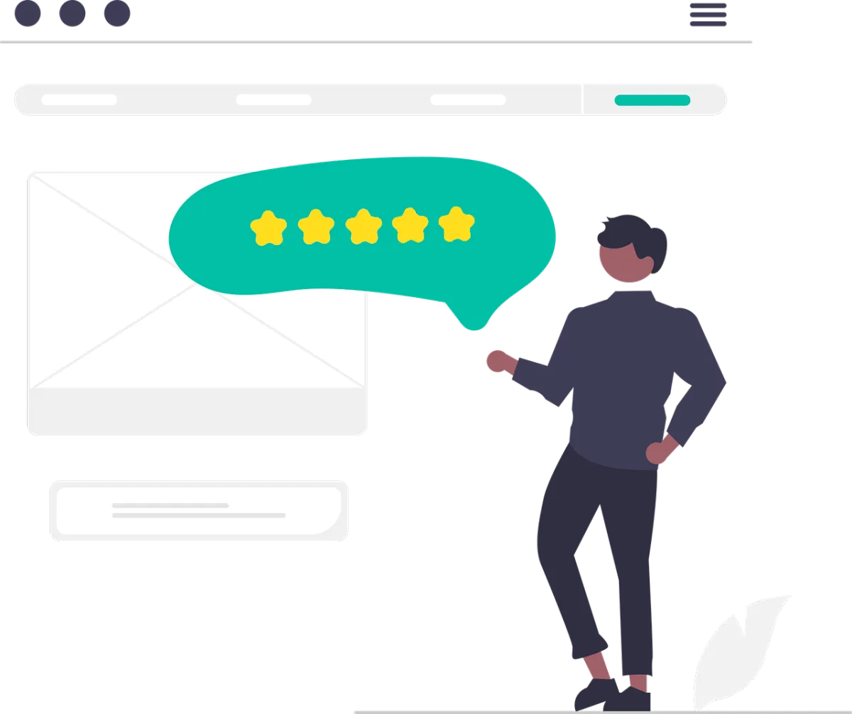 Five-star customer review displayed online, illustrating online reputation management and review management software benefits.