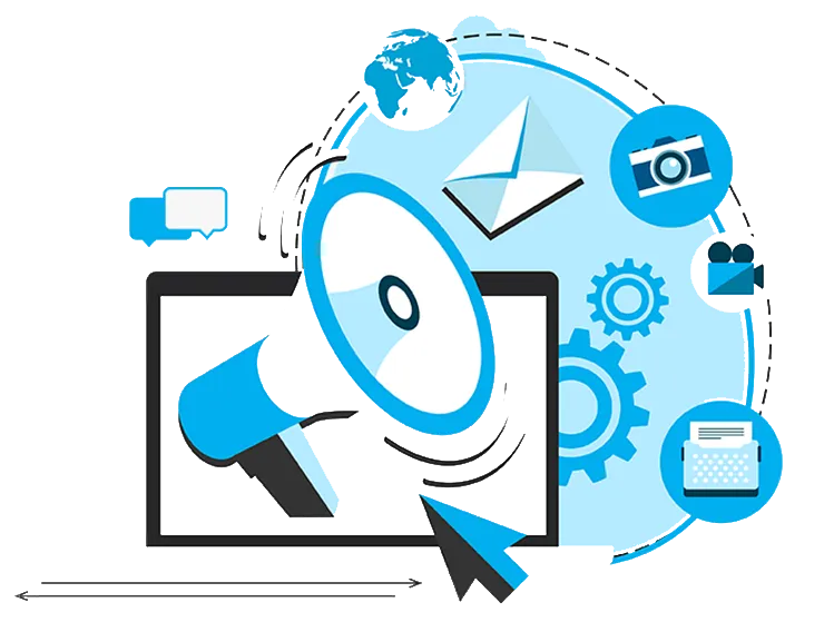 Megaphone and marketing icons representing small business CRM and campaign management software.