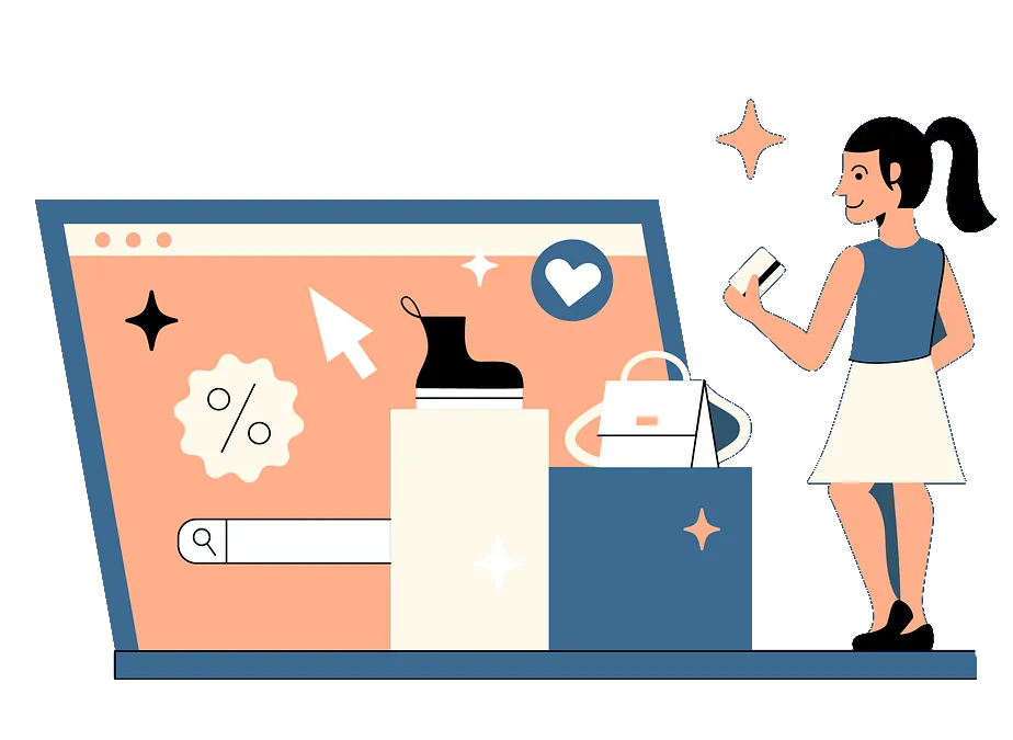 Woman using mobile POS and credit card payment processing app to shop online, illustrating mobile payment processing, invoicing, and e-commerce integration.