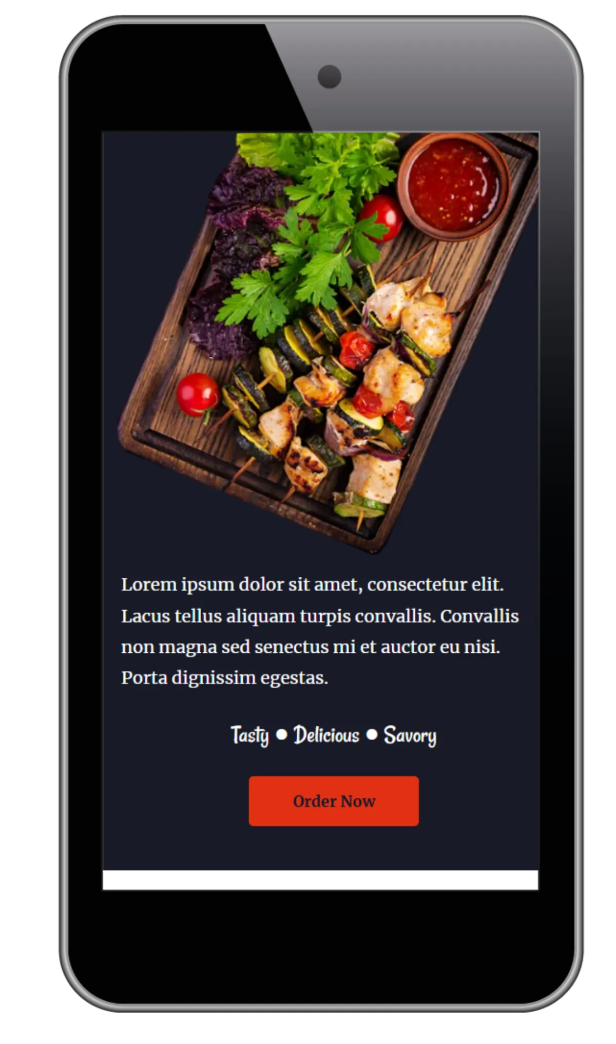Mobile-friendly restaurant sales funnel template showing food image, call-to-action button, and lead capture design for online ordering.