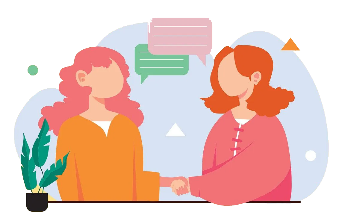 Two business professionals shaking hands and engaging in conversation, symbolizing customer relationship building, sales funnels, and lead generation success.