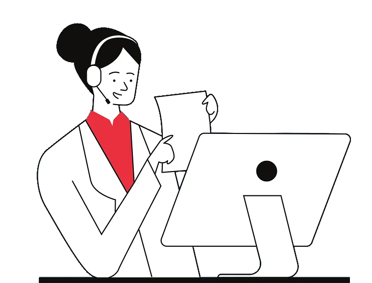 Illustration of a business professional using a computer and reviewing electronic forms, representing smart form builder software for data collection and customer engagement.
