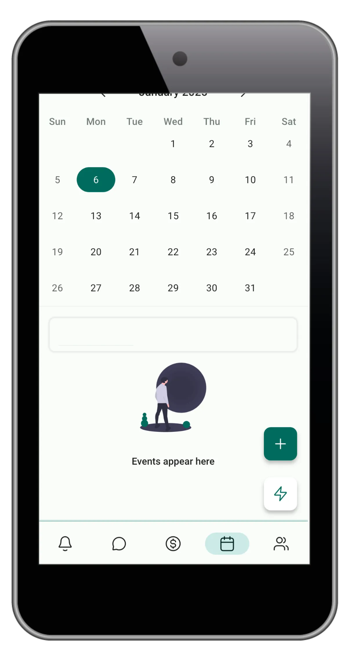 Mobile CRM app calendar view for appointment scheduling and task management, helping small businesses streamline scheduling with business management software.