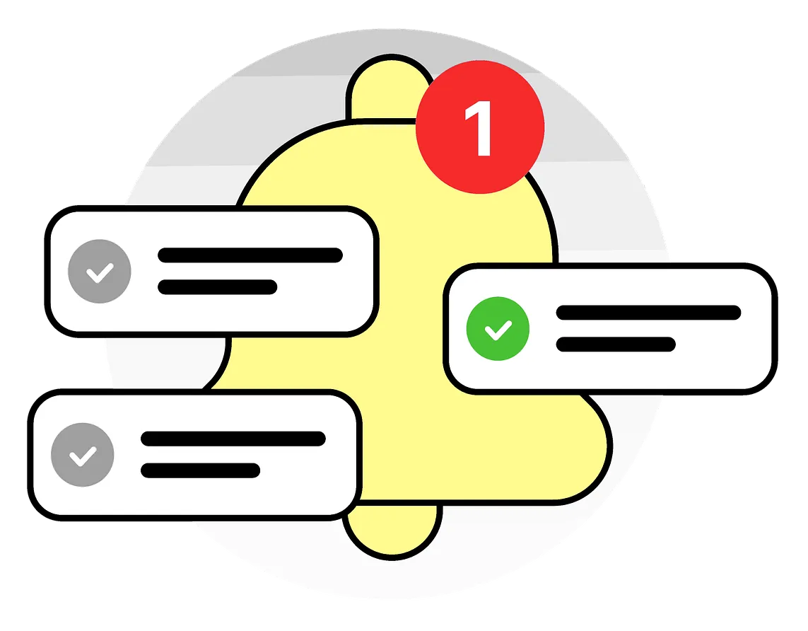 Illustration of a notification bell with message alerts, symbolizing instant notifications and real-time engagement in a customer communication platform.