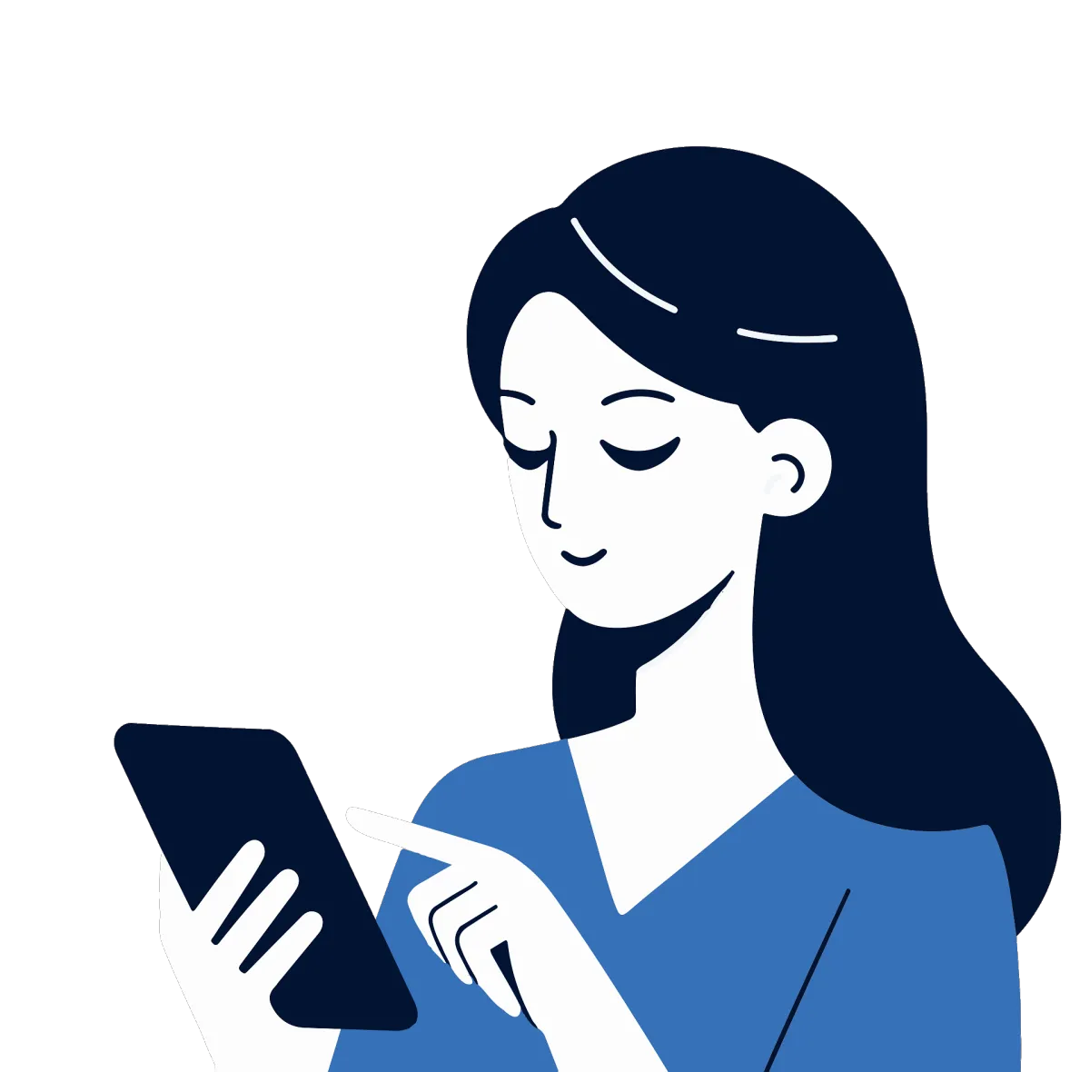 Illustration of woman using mobile device with sales process automation and no code automation tools.