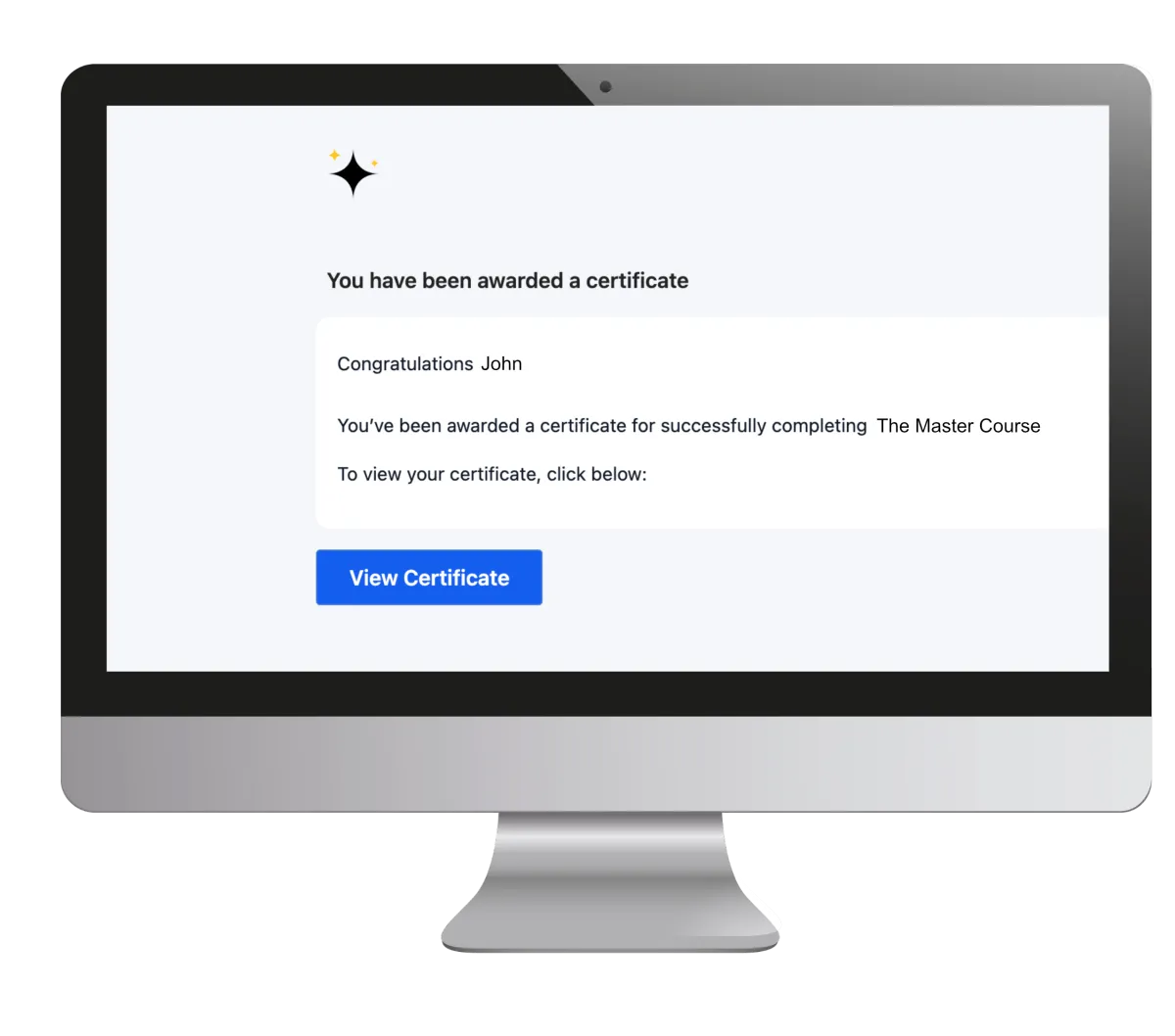 Online course platform displaying student certificate of completion on desktop screen within an affordable LMS for training and recognition.