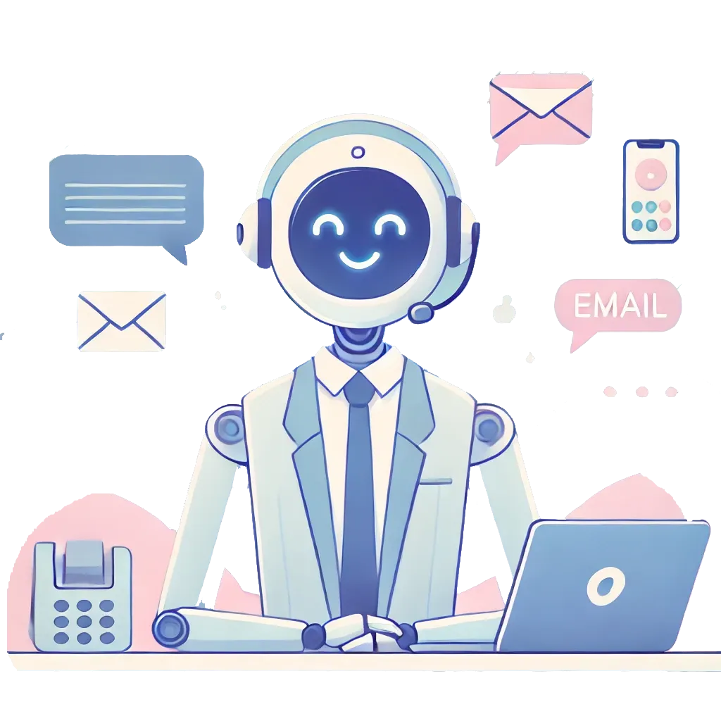 AI virtual employee assistant handling emails, calls, and customer service tasks on a laptop with business automation tools