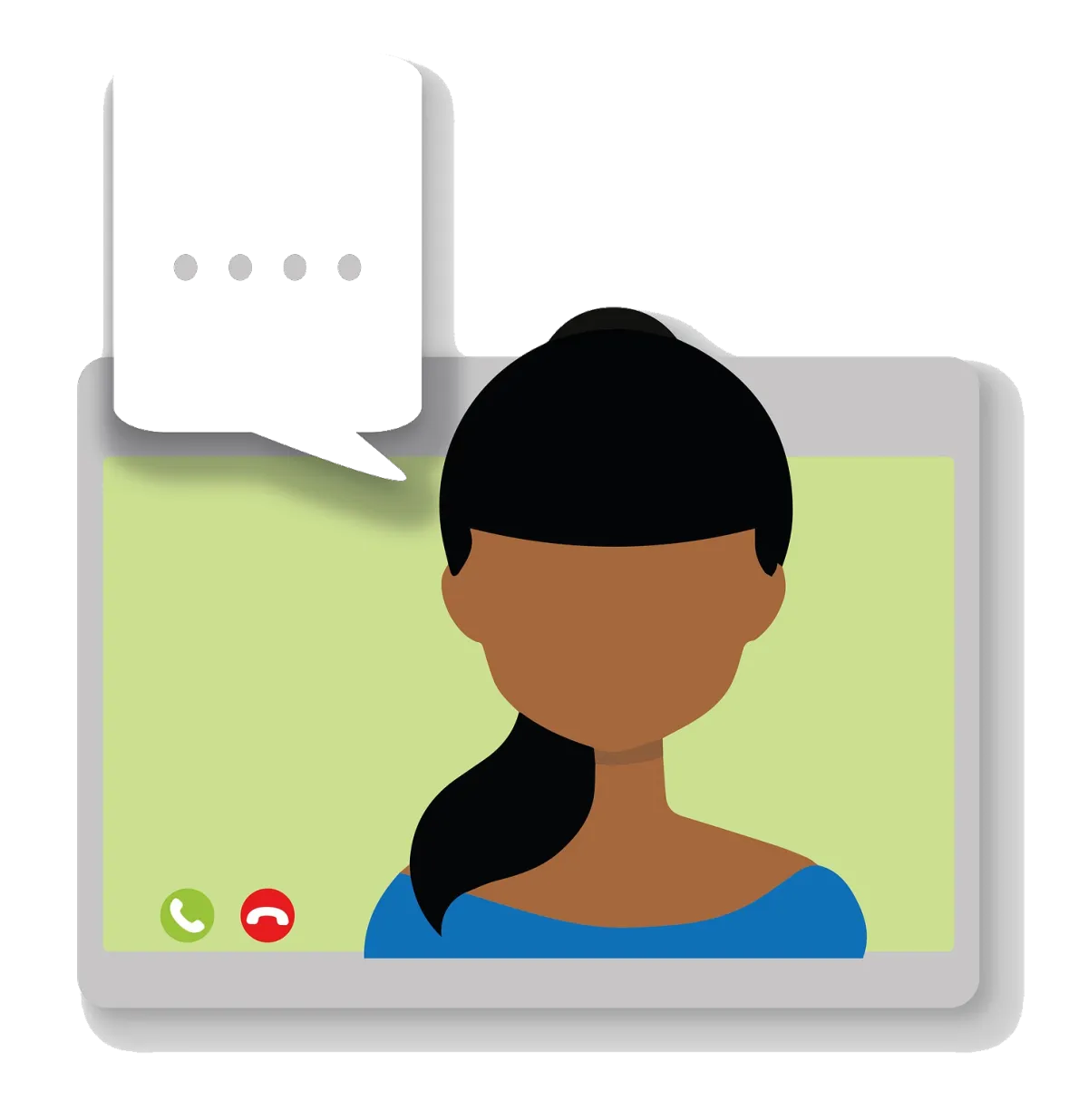 Illustration of a woman on a video call with a chat bubble, representing cloud phone system, SMS for business, and customer communication tools.