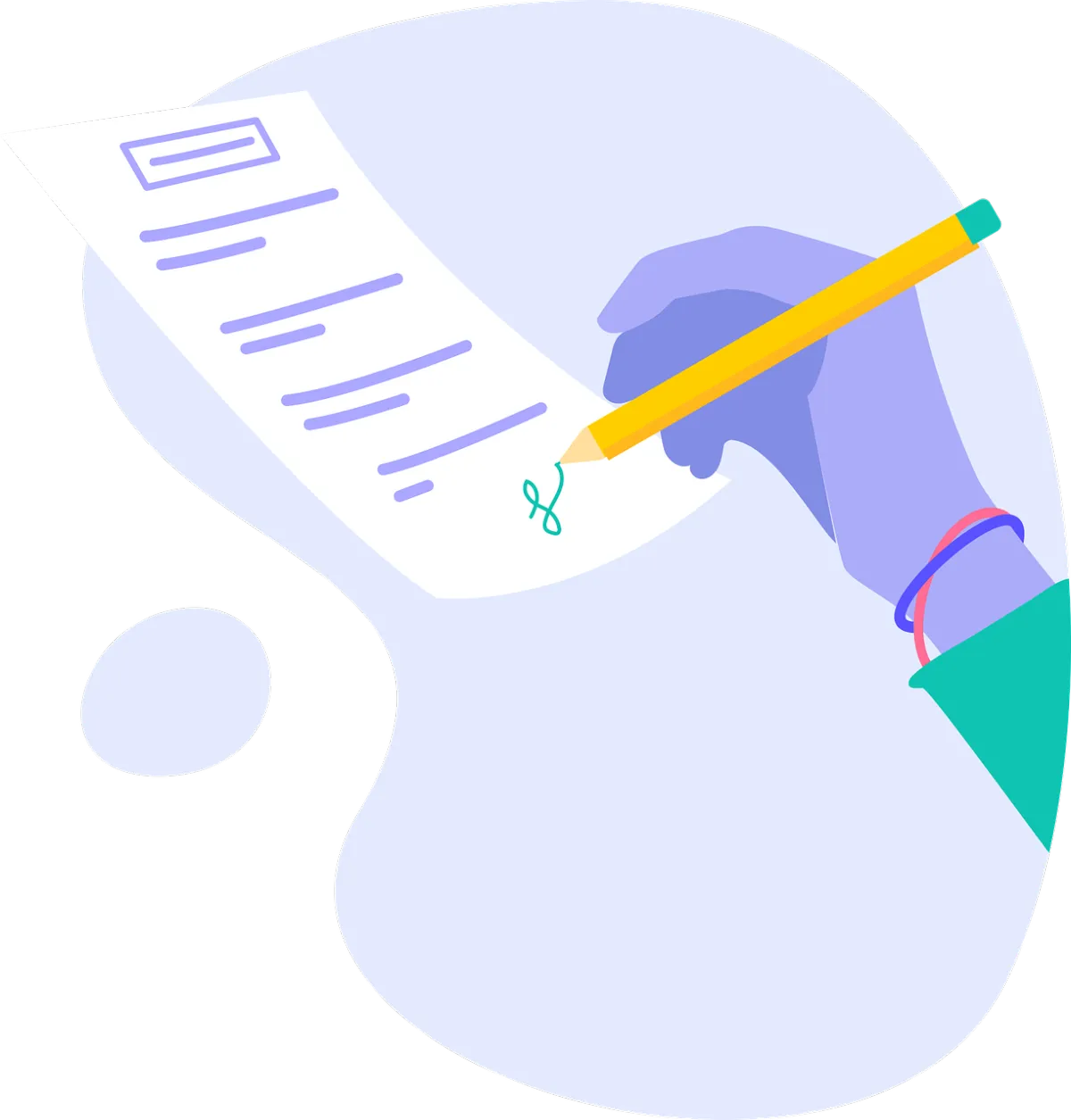 Illustration of a hand signing a document, symbolizing contract lifecycle management, digital signatures, and secure electronic signature solutions.