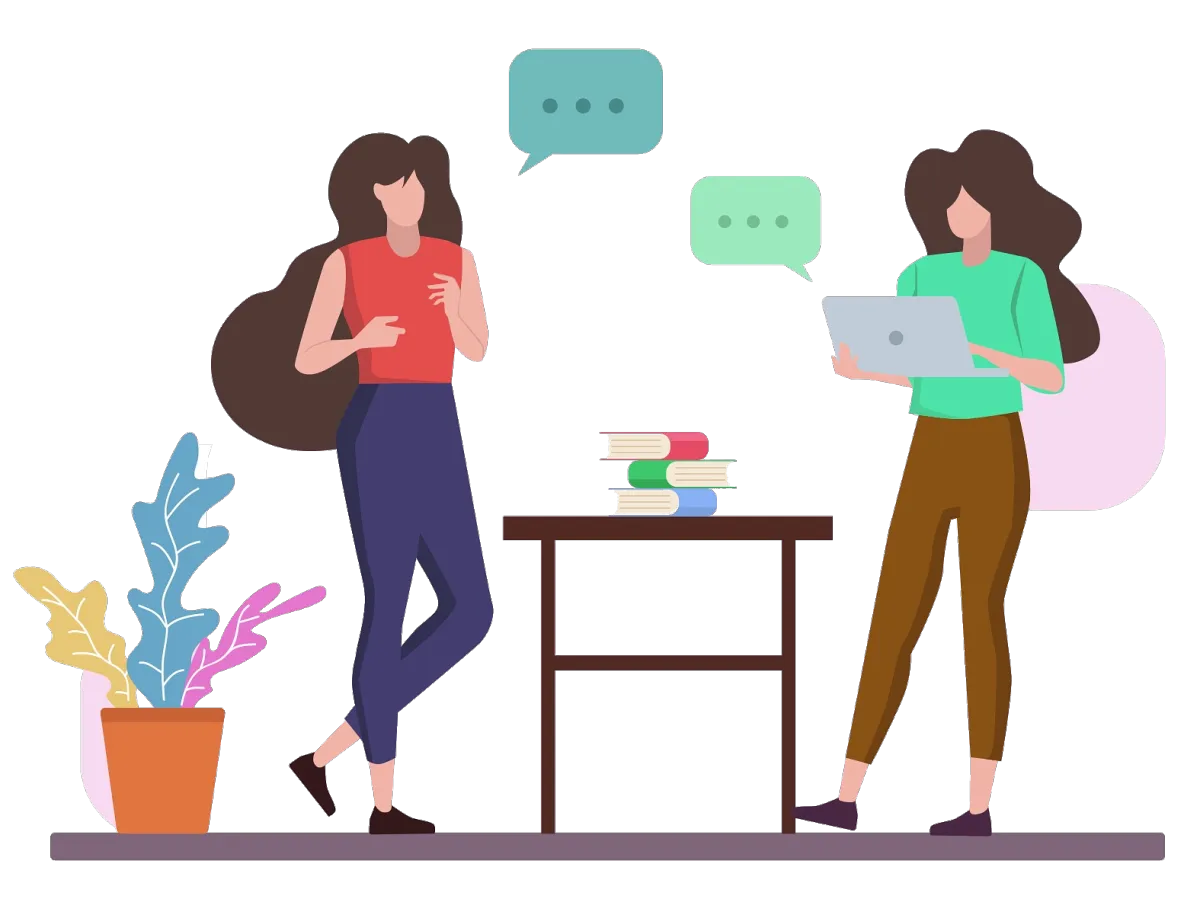 Two women collaborating in an online community platform, sharing ideas and resources in a branded membership website environment.