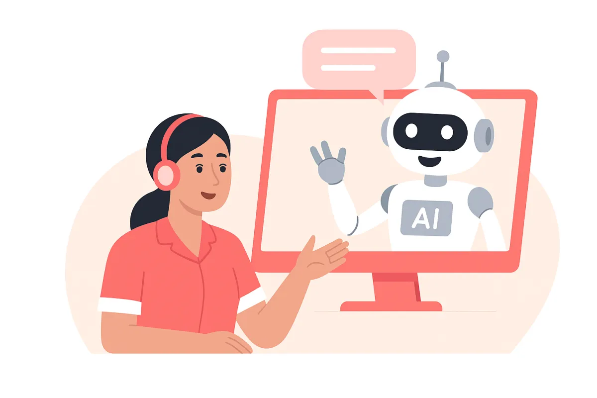 business owner asking AI robot to help automate tasks