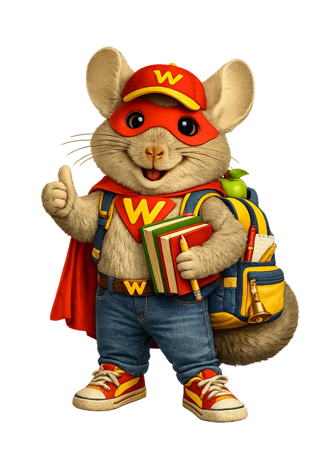 WinChilla mascot holding school supplies for a CRM for schools landing page.