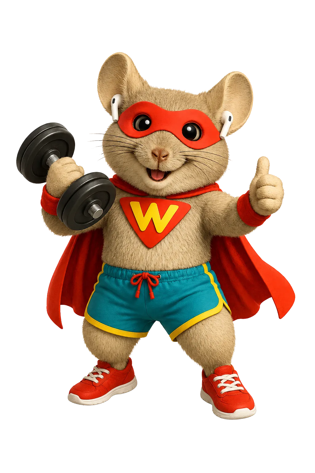 WinChilla mascot wearing earbuds and holding a dumbbell for a gym sales CRM landing page.