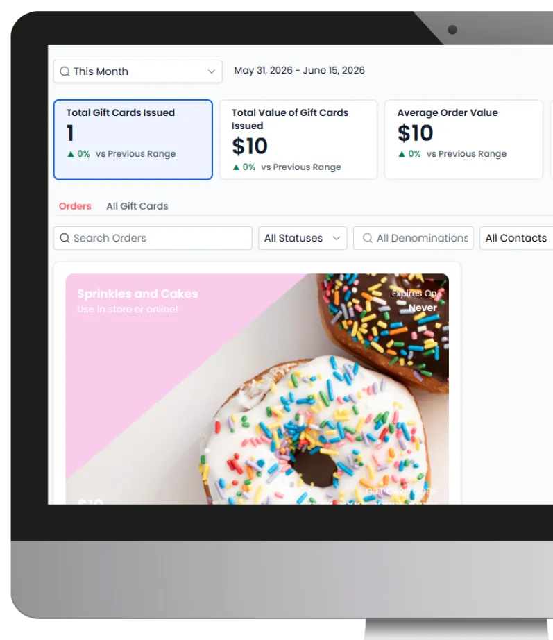 Sell gift cards online and review gift card reports and purchases