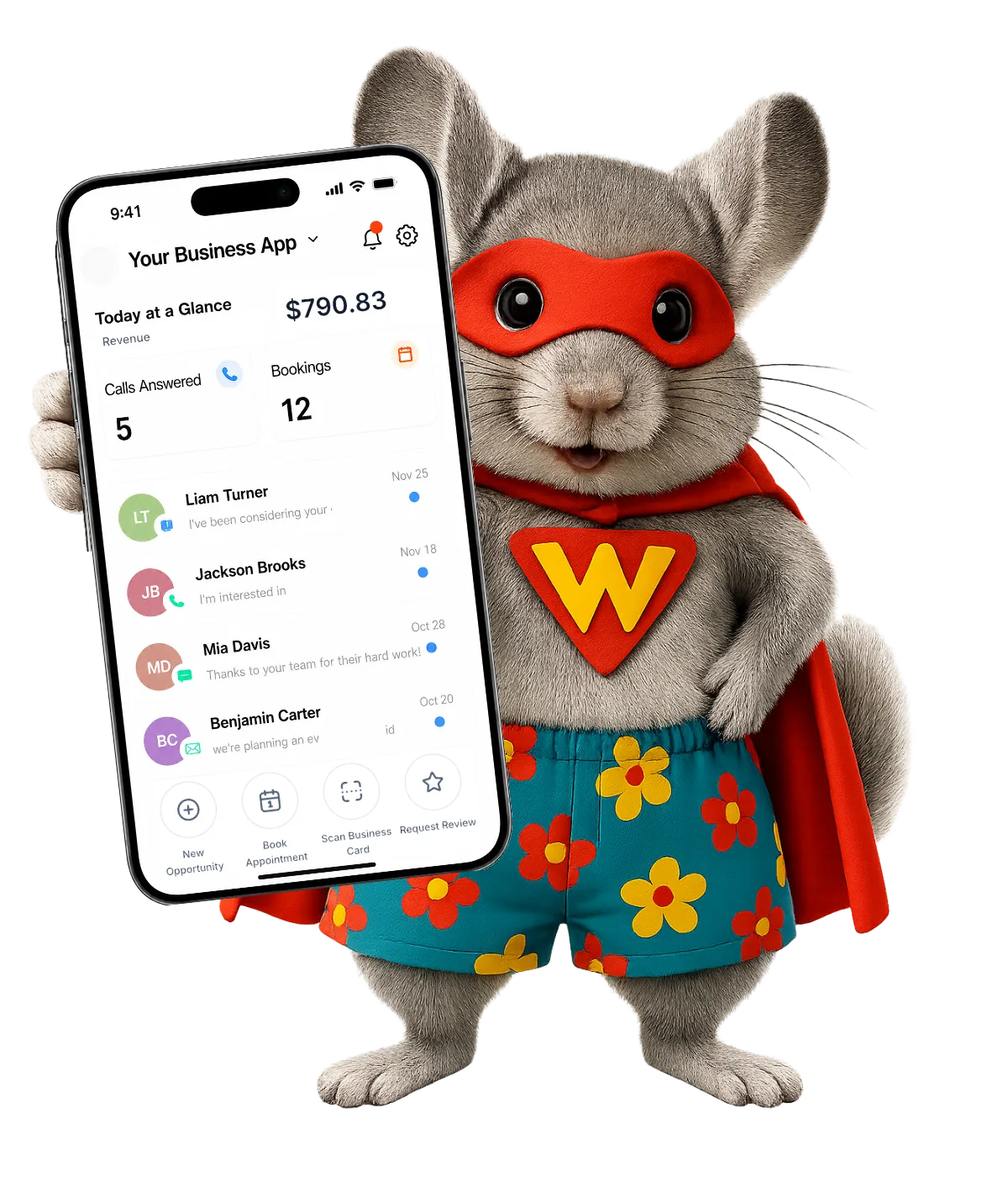 Mascot promoting the best CRM and sales tracking software for small business growth.
