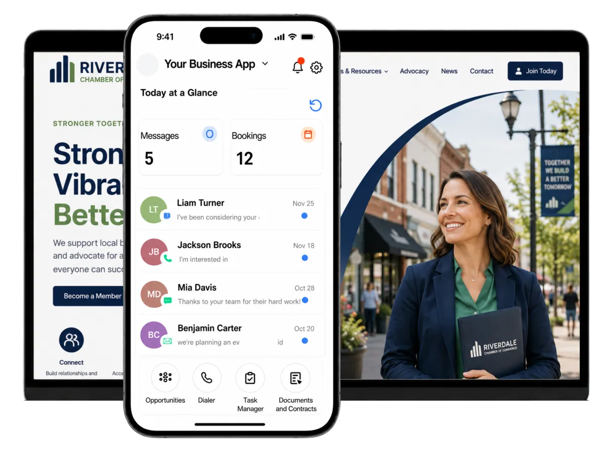 Mobile dashboard displaying bookings, customer messages, and revenue tracking with family entertainment center software for business owners.