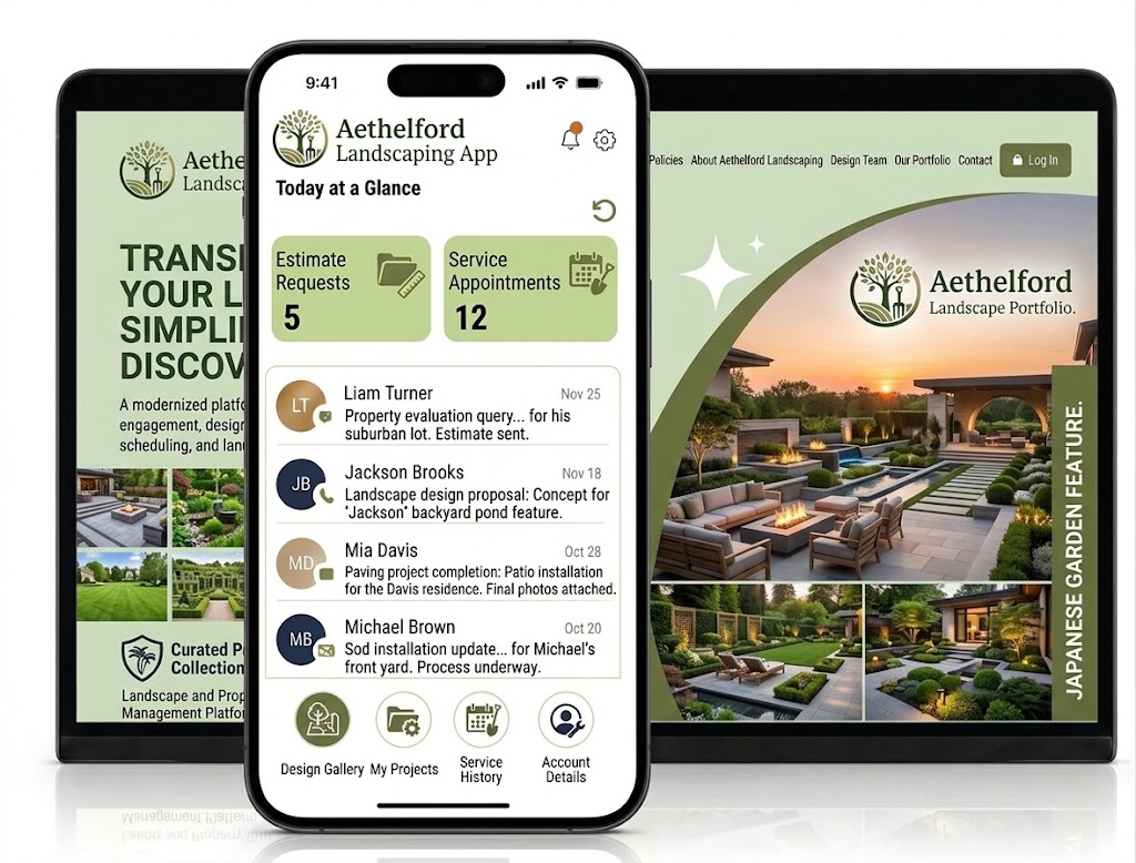 A smartphone, tablet, and laptop display cleaning business software, featuring daily booking management, client messages, and task scheduling tools.