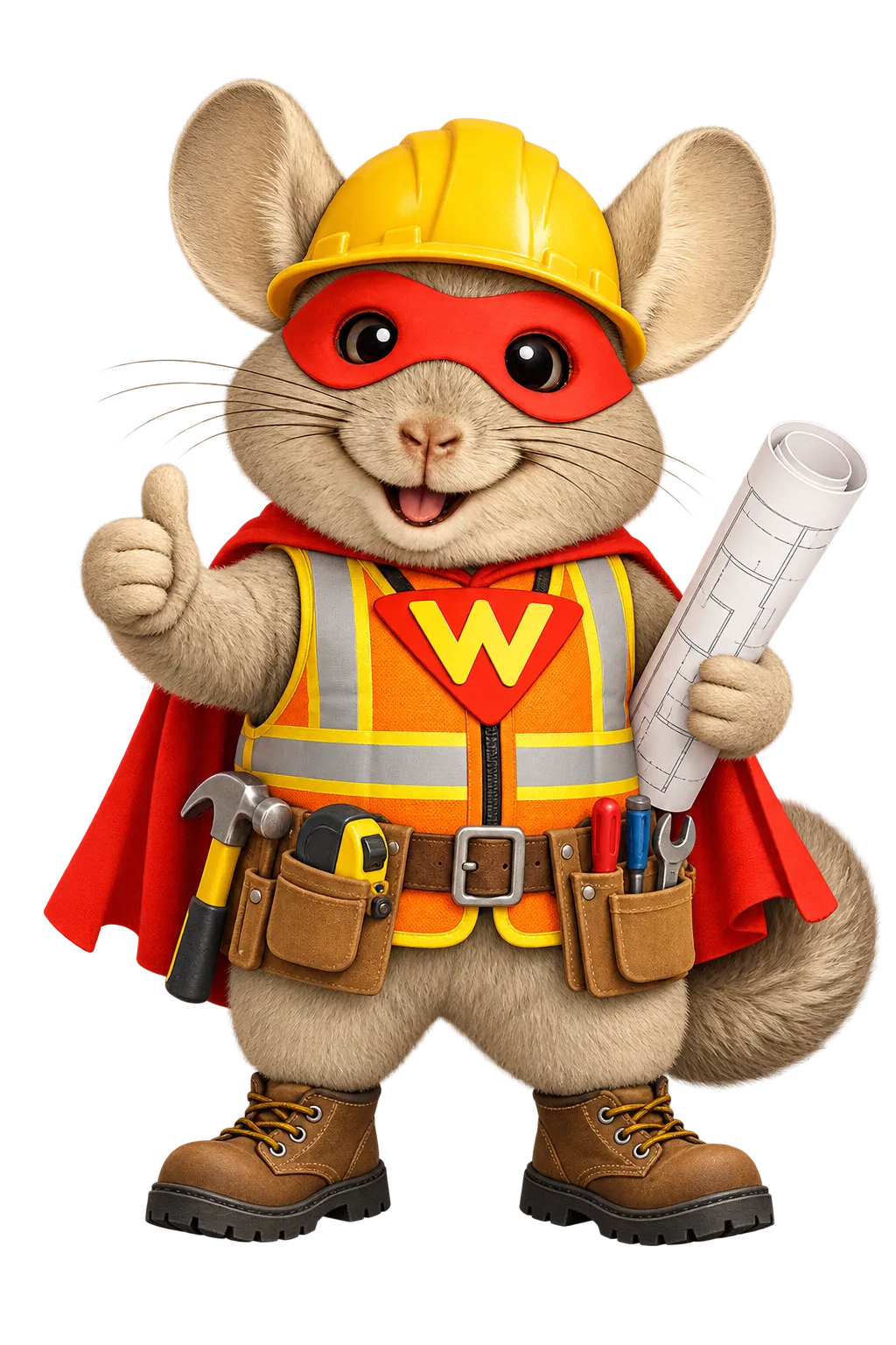WinChilla mascot dressed as a builder for contractor marketing.