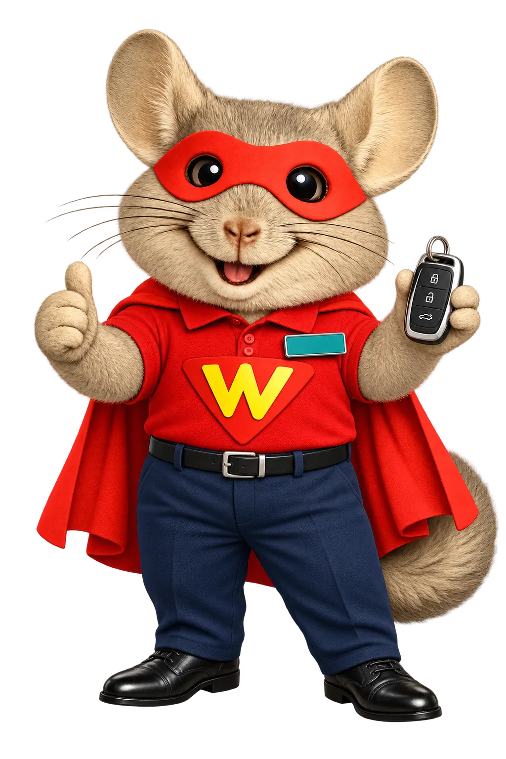WinChilla mascot holding a car key fob to represent automotive CRM.