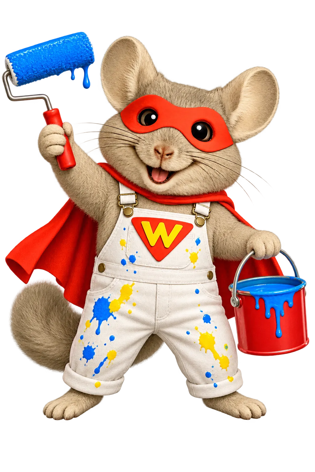 WinChilla mascot holding a paint roller and bucket for painting contractor software.