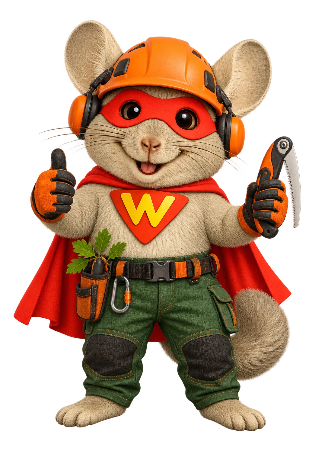 WinChilla mascot in arborist safety gear holding a climbing rope, representing the best tree service software.