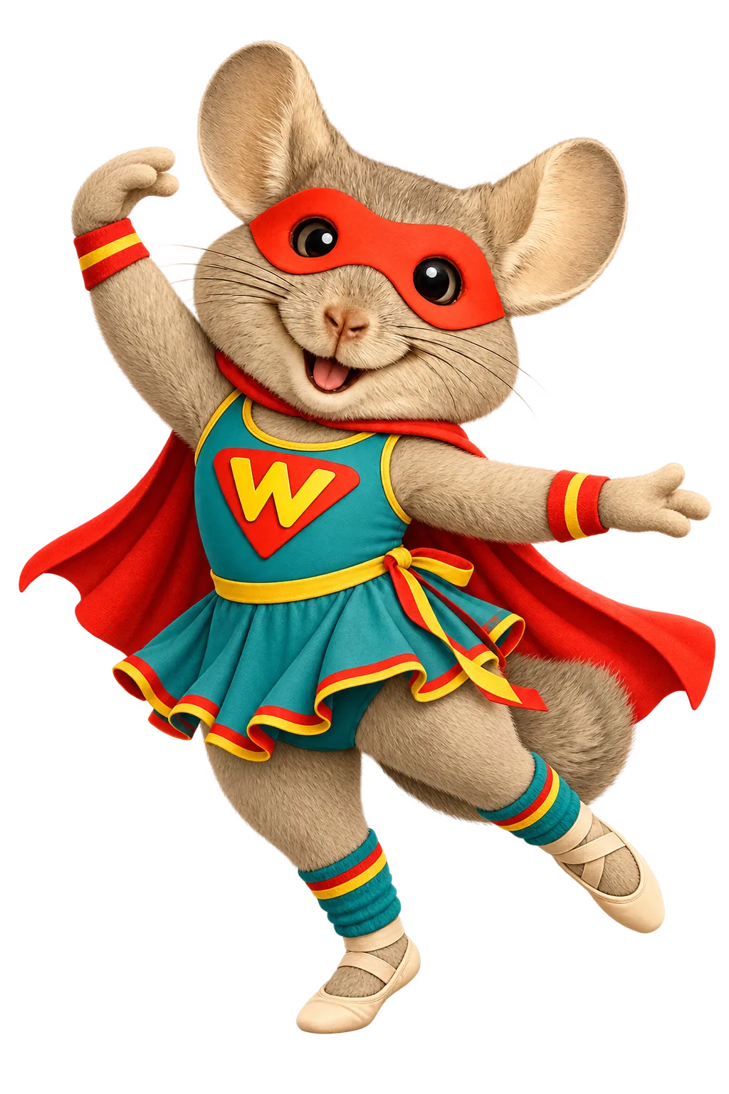 WinChilla mascot dancing in a teal costume for the best dance studio software page.