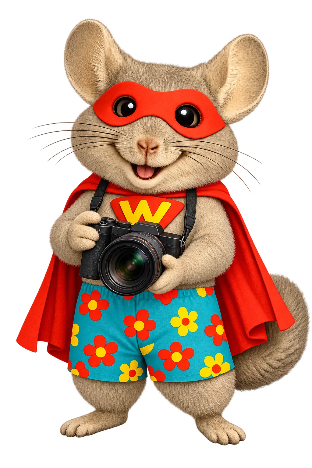 WinChilla mascot holding a professional camera to represent CRM for photographers.