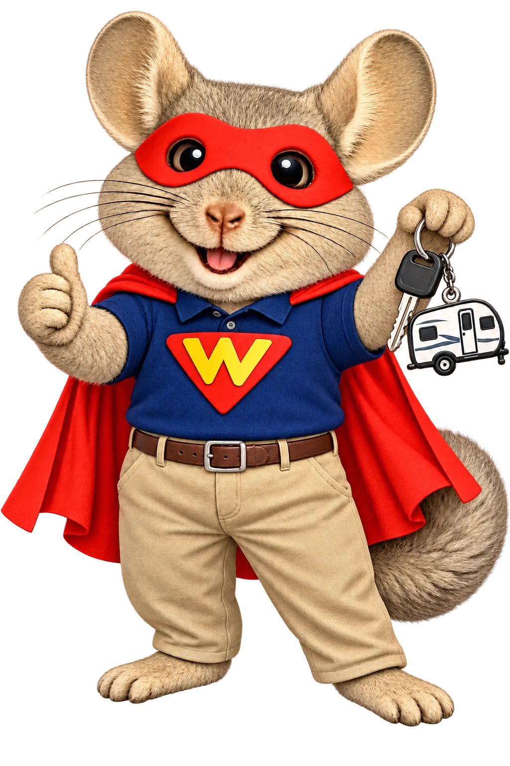 WinChilla mascot holding RV keys, representing RV dealership software.
