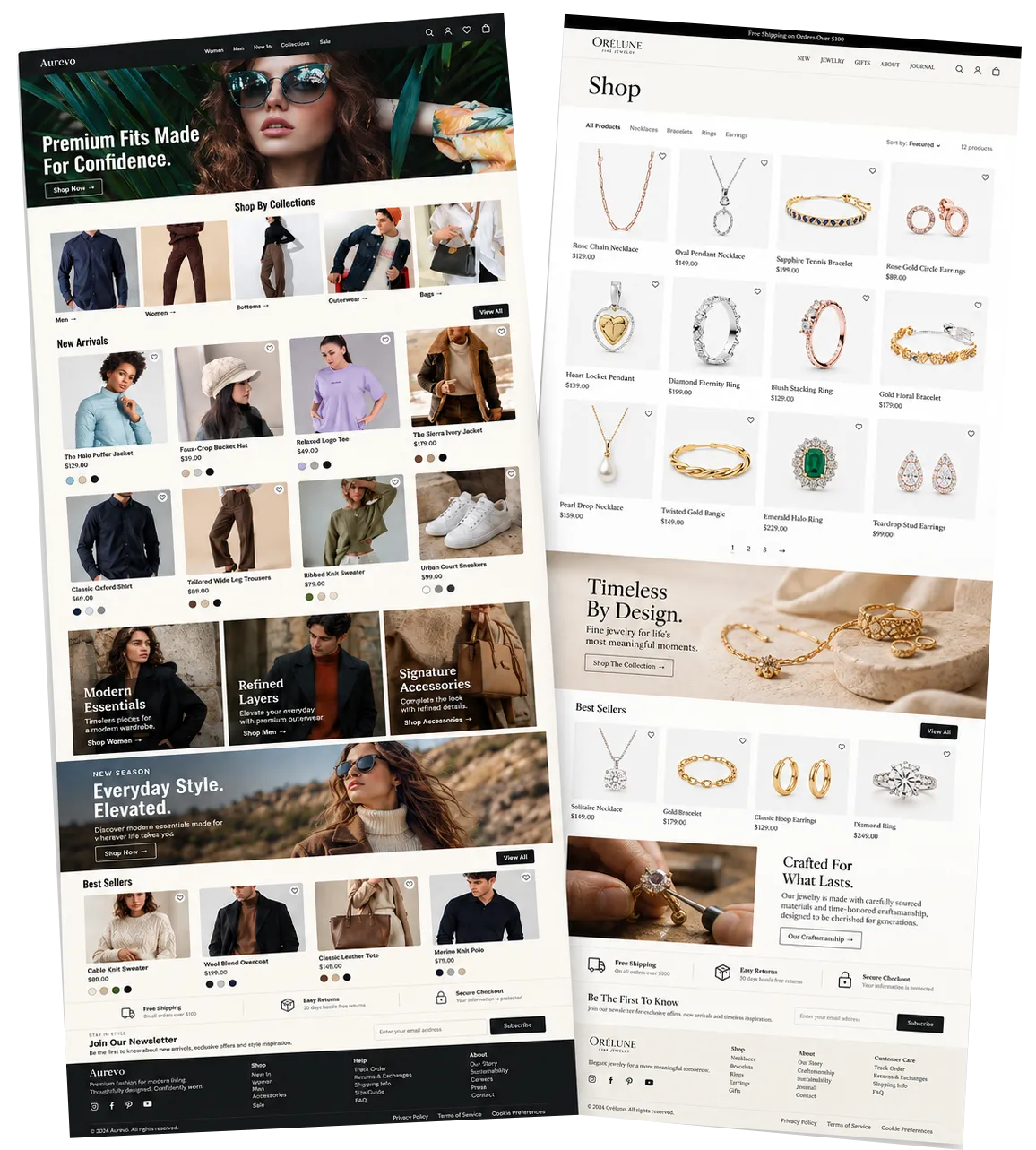 Ecommerce website templates showcasing product pages, travel shop design, flower shop layout, and modern online store examples for selling digital and physical products.
