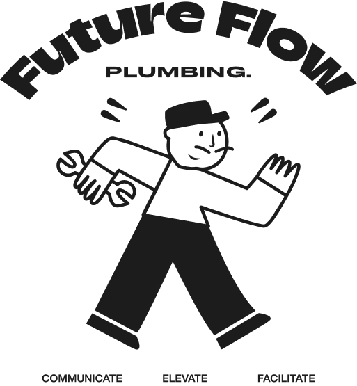 Retro style black-and-cream line-art character illustration of a confident plumber