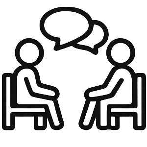 Speech bubble icon representing open communication in therapy.