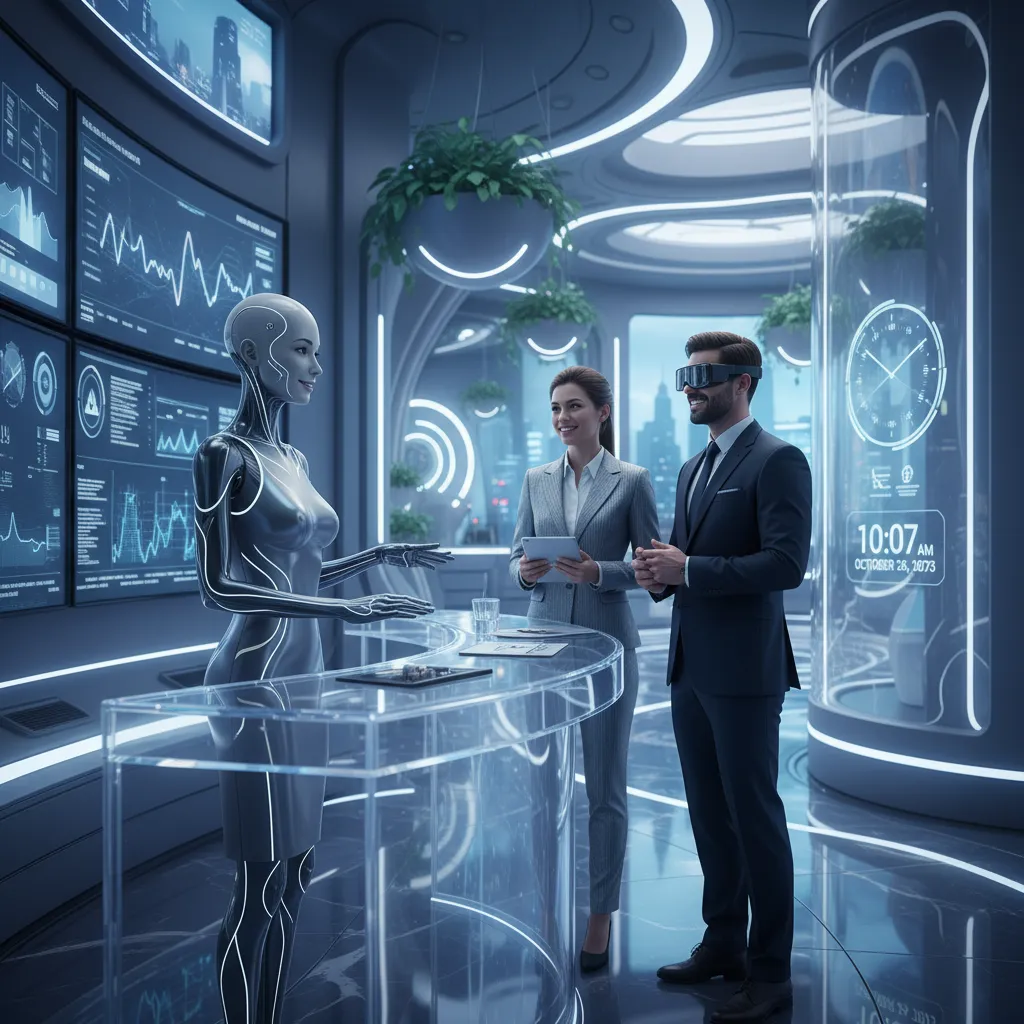 2 people standing while talking to AI Receptionist