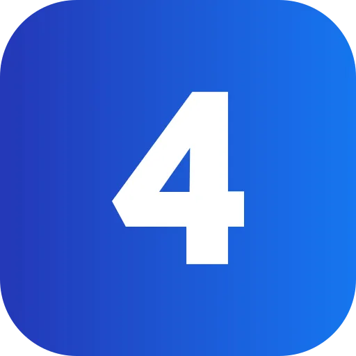 Step 4 icon marking the final stage in Right Way Concrete’s concrete service timeline, with a white number 4 on a blue gradient square and orange edge.