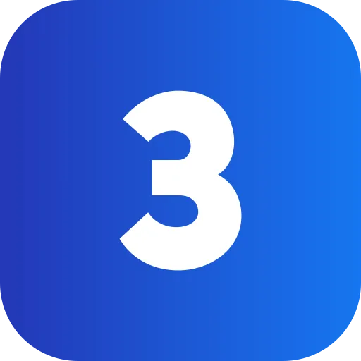 Step 3 icon for Right Way Concrete’s installation process, displaying a white number 3 on a rounded blue gradient background.
