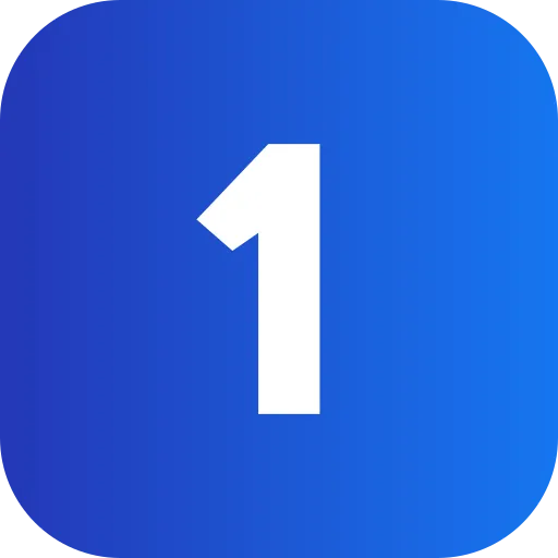 Step 1 icon used in Right Way Concrete's service process, featuring a white number 1 on a blue gradient background.