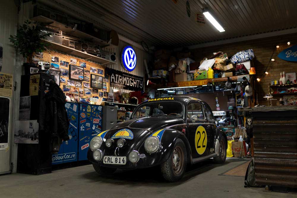 IN the garage at the Rally Beetle