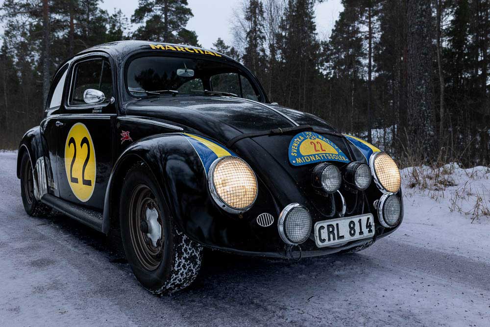 Rally beetle on the icy road