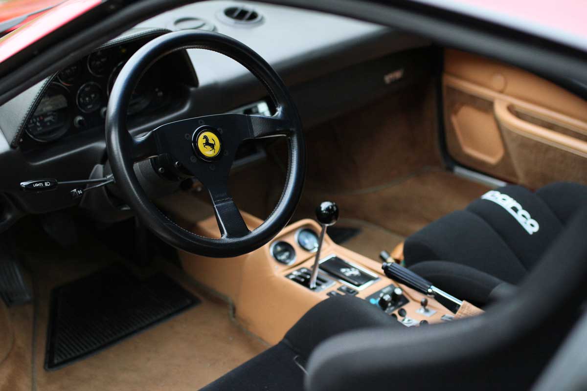 steeringwheel of a classic ferrari 308