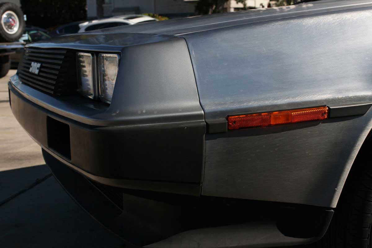 the front of the delorean outside garage 77