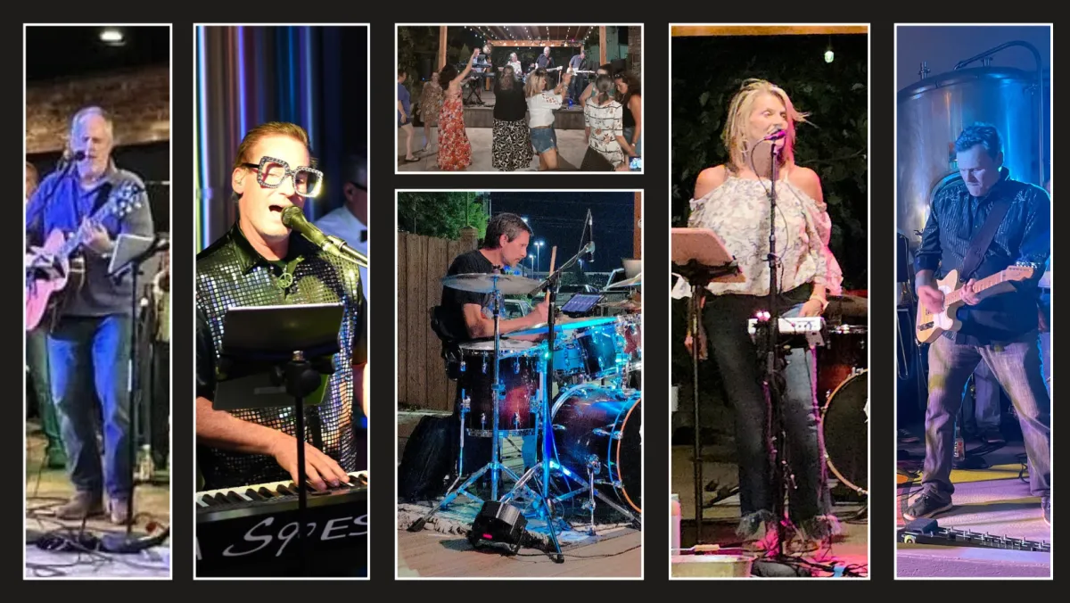 The Flipside band performing live on stage with an energetic crowd