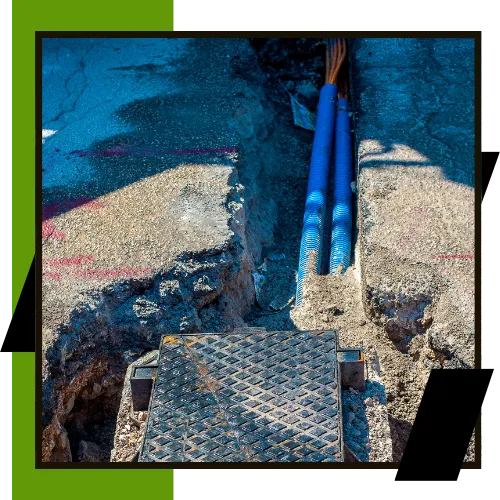 Crew preparing a yard for sewer line replacement in Fremont, CA 