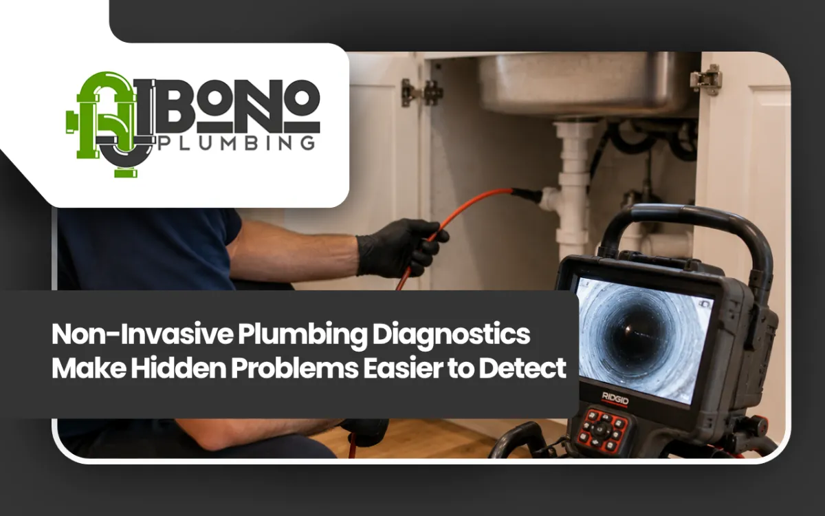 Non-invasive plumbing diagnostics using a camera to inspect a residential pipe