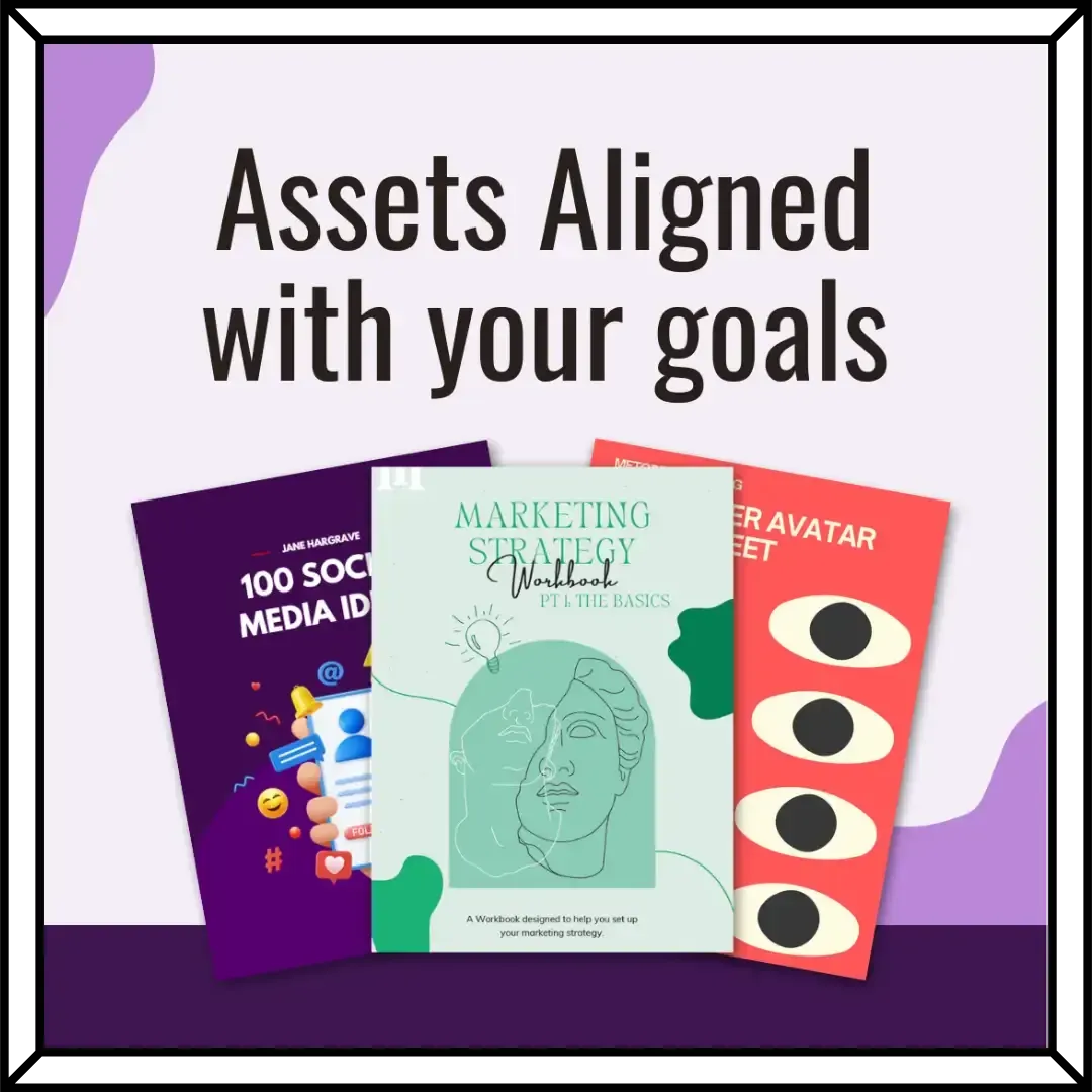 Jane Hargrave's assets promo displaying guides on social media and marketing strategies