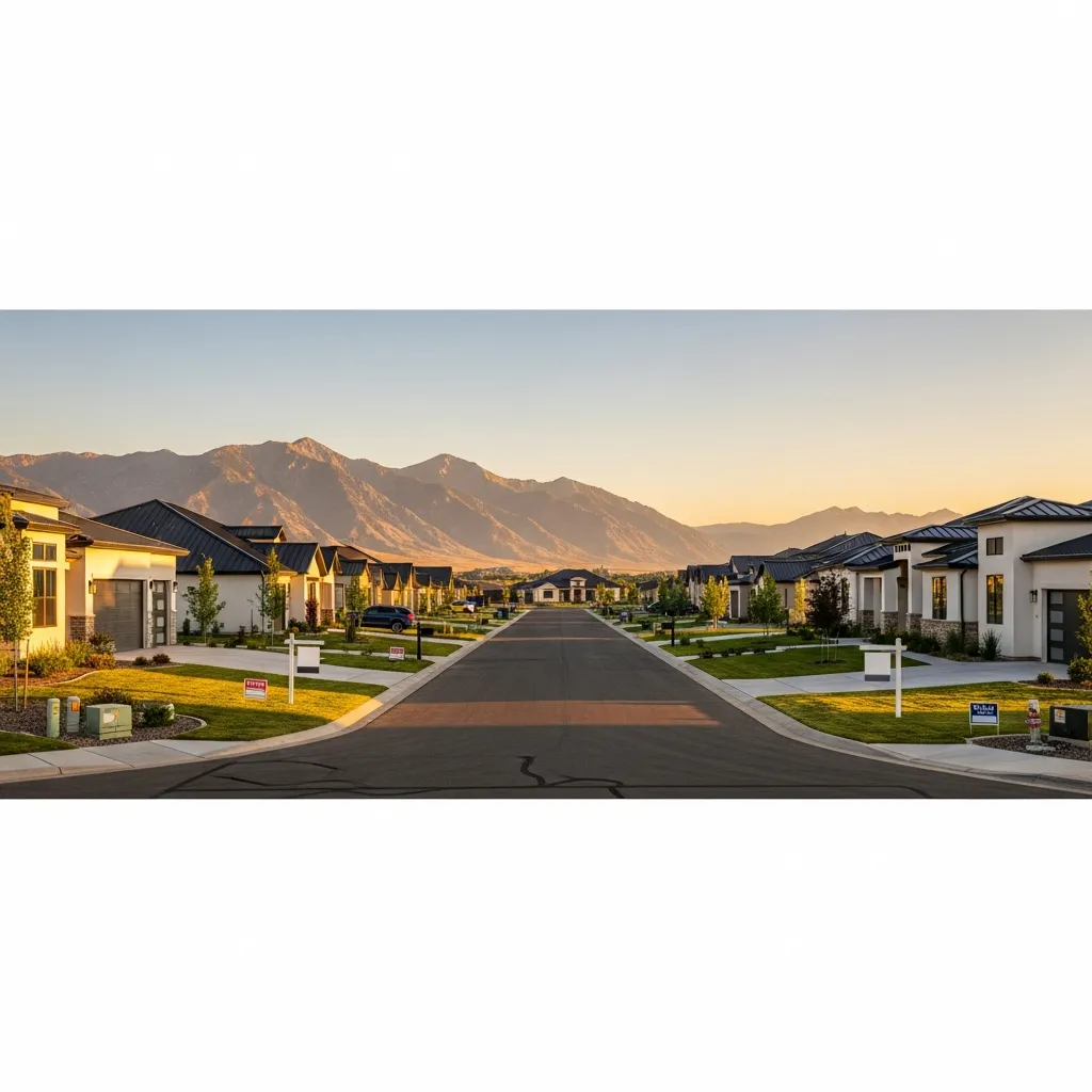 Modern Utah neighborhood homes with for sale signs representing rising real estate inventory on the Wasatch Front