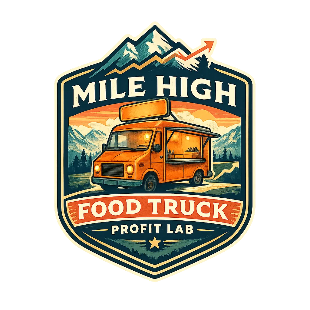 A vibrant, hand-drawn digital illustration of a premium food truck, stylized sketch with warm inviting lighting, subtle grid-line textures, no text, transparent background, PNG cutout.